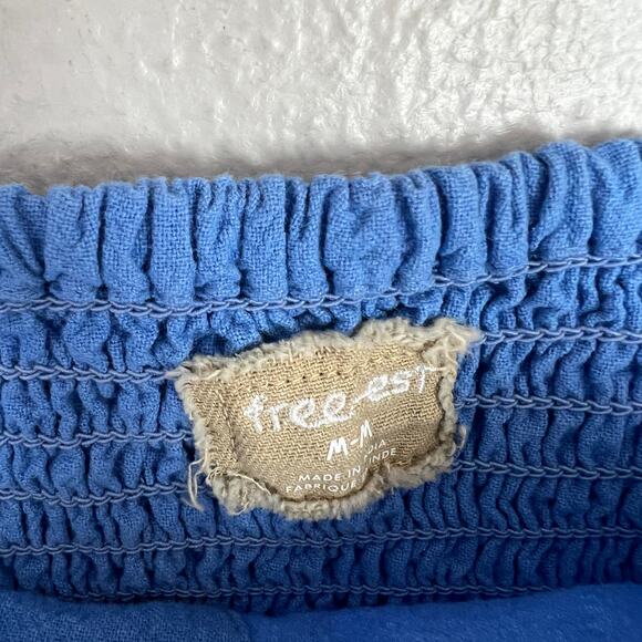 Free People Straplss Dress Blue Free-est Maxi Women's Sz M Smocked Boning Cotton - Picture 7 of 9